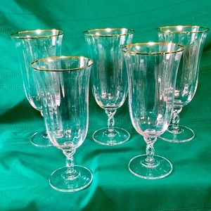 Five – water goblets Crystal Gold Trimmed Chateau by Oneida